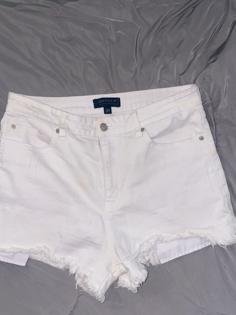 Just USA White Raw Hem High-Rise Denim Shorts